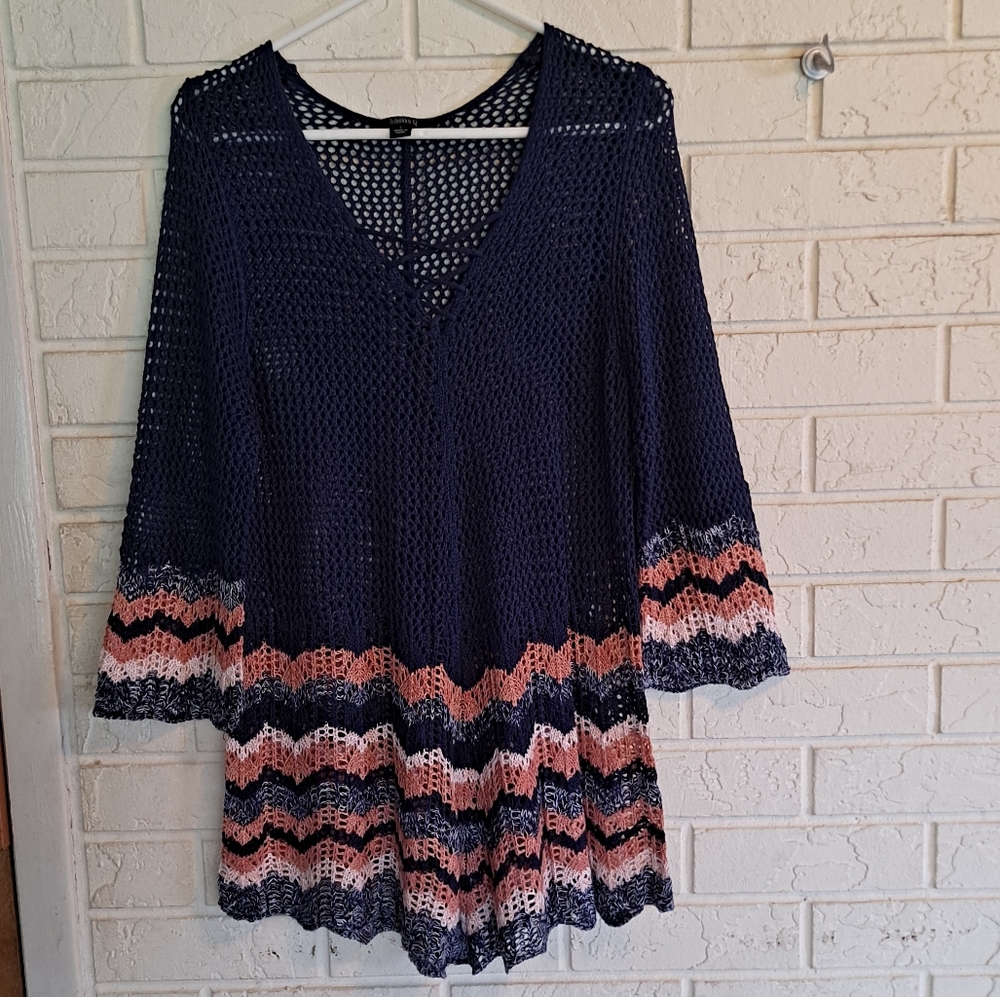 Tribekka Vintage Y2K 44 blue crochet tunic, large